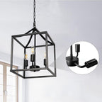 Contemporary Industrial Square Frame Iron 3-Light Pendant Light For Dining Room