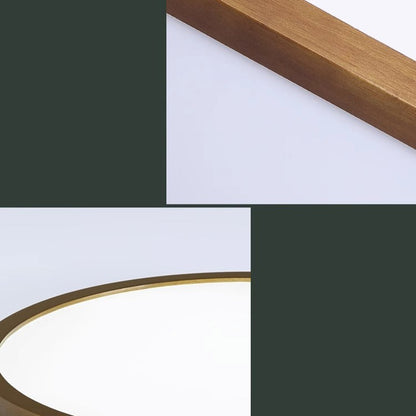 Modern Minimalist Round Wood Acrylic LED Flush Mount Ceiling Light for Bedroom
