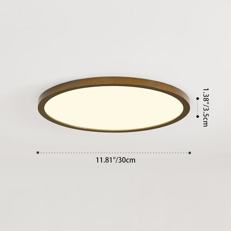 Modern Minimalist Round Wood Acrylic LED Flush Mount Ceiling Light for Bedroom