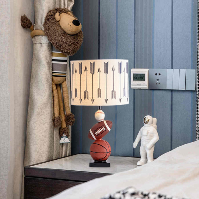Lumendat Contemporary Creative Kids Football Basketball Baseball Base Resin Fabric 1-Light Table Lamp For Bedroom Lumendat