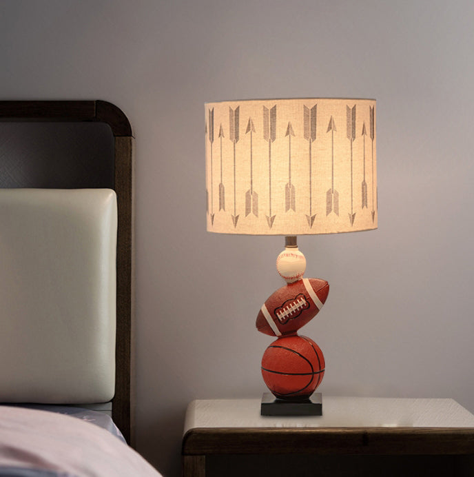 Lumendat Contemporary Creative Kids Football Basketball Baseball Base Resin Fabric 1-Light Table Lamp For Bedroom Lumendat