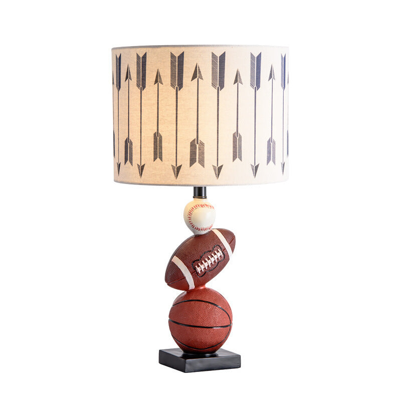 Lumendat Contemporary Creative Kids Football Basketball Baseball Base Resin Fabric 1-Light Table Lamp For Bedroom Lumendat
