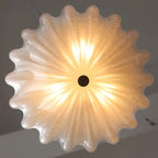 Traditional French Spiral Lines Flower Cracked Glass Iron 3-Light Flush Mount Ceiling Light For Bedroom