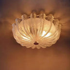 Traditional French Spiral Lines Flower Cracked Glass Iron 3-Light Flush Mount Ceiling Light For Bedroom