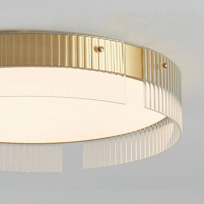 Modern Minimalist Round Vertical Pattern Glass PVC Metal LED Flush Mount Ceiling Light For Living Room