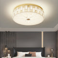 Modern Luxury Round Crystal Square Beads Flower Wave Pattern Hardware Leather Shell Glass LED Flush Mount Ceiling Light For Bedroom