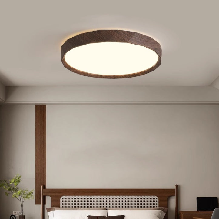 Traditional Japanese Water Transfer Wood Grain Iron Acrylic LED Flush Mount Ceiling Light for Living Room