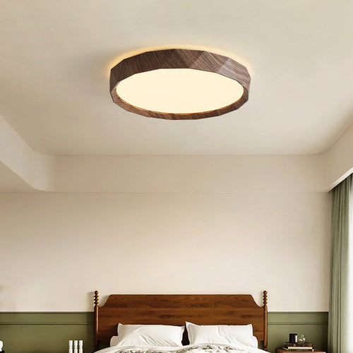 Traditional Japanese Water Transfer Wood Grain Iron Acrylic LED Flush Mount Ceiling Light for Living Room