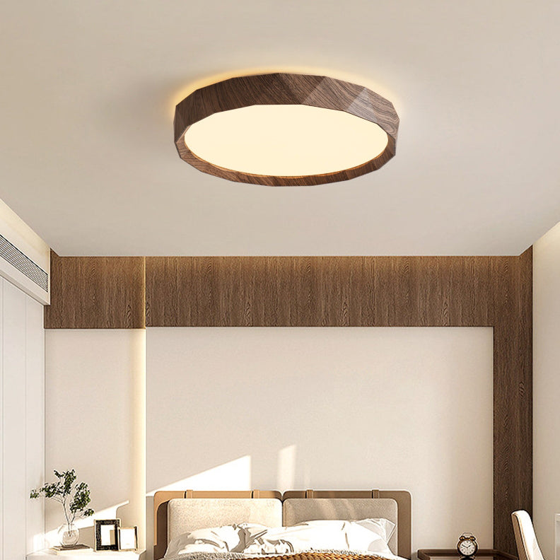 Traditional Japanese Water Transfer Wood Grain Iron Acrylic LED Flush Mount Ceiling Light for Living Room