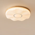 Traditional Japanese Round Flower Wood Acrylic LED Flush Mount Ceiling Light For Living Room