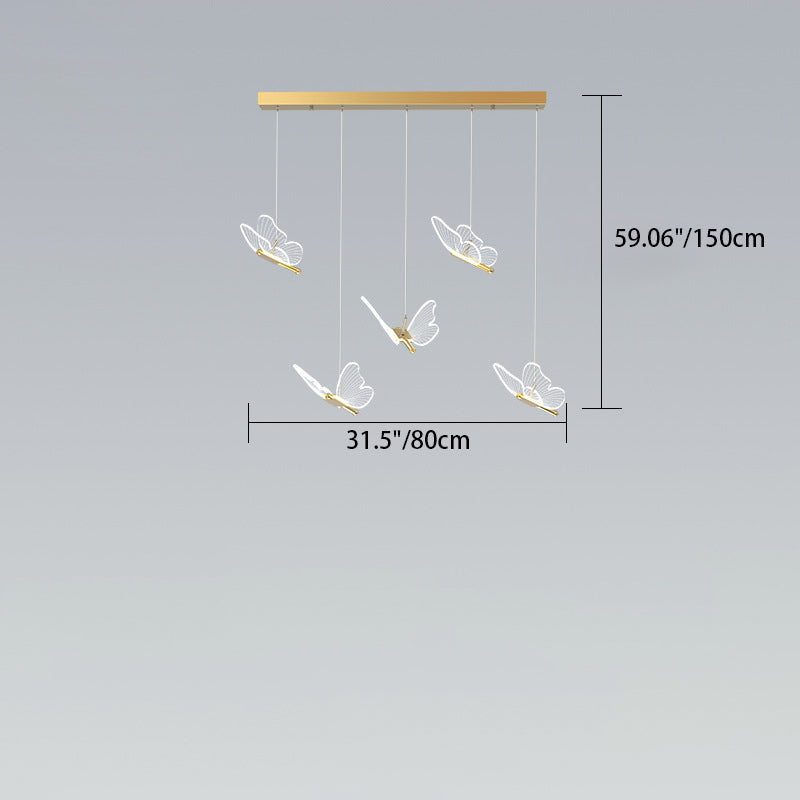 Contemporary Creative Adjustable Height Butterfly Iron Acrylic LED Chandelier Island Light for Dining Room
