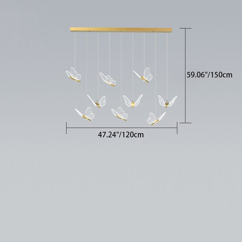 Contemporary Creative Adjustable Height Butterfly Iron Acrylic LED Chandelier Island Light for Dining Room