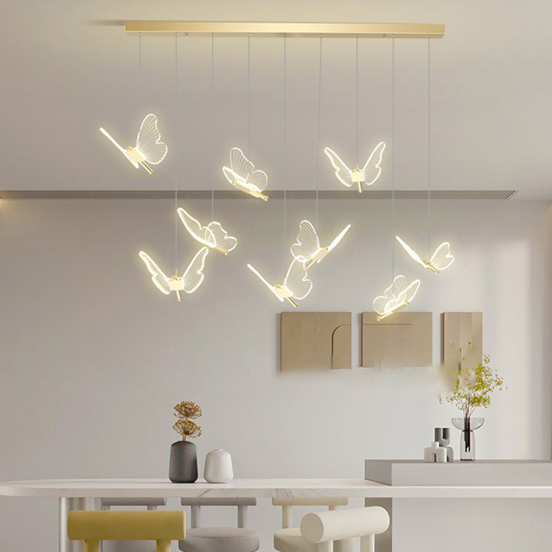Contemporary Creative Adjustable Height Butterfly Iron Acrylic LED Chandelier Island Light for Dining Room BulbSquare