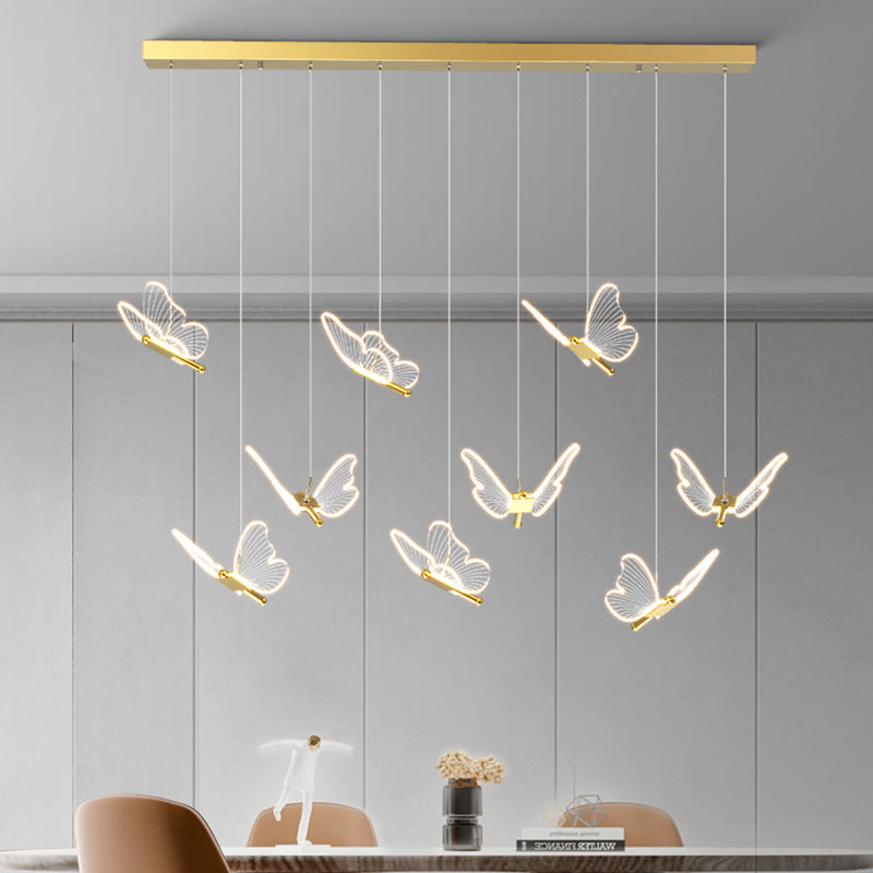 Contemporary Creative Adjustable Height Butterfly Iron Acrylic LED Chandelier Island Light for Dining Room