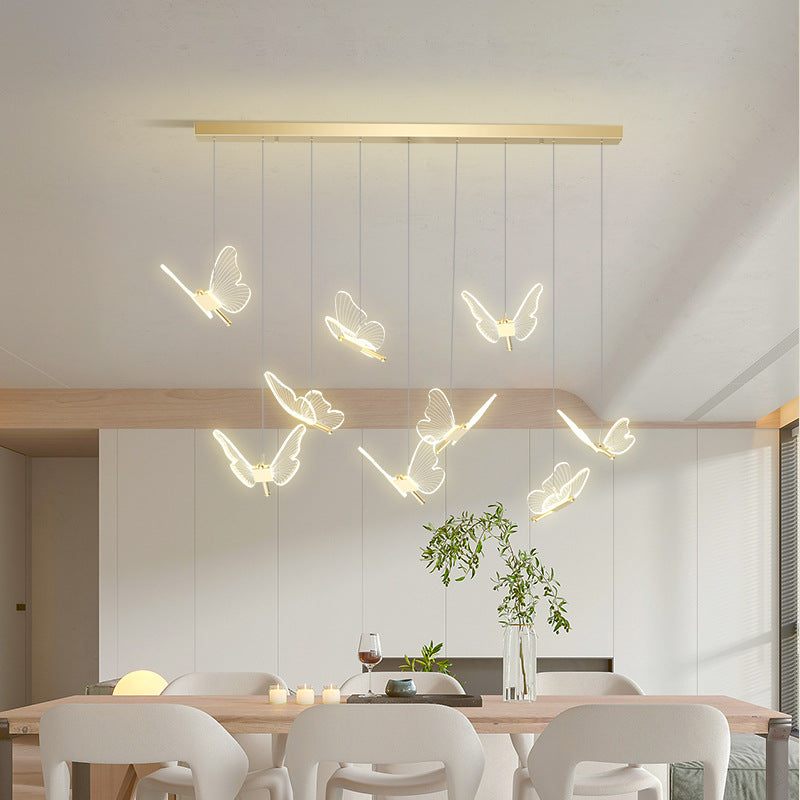 Contemporary Creative Adjustable Height Butterfly Iron Acrylic LED Chandelier Island Light for Dining Room BulbSquare
