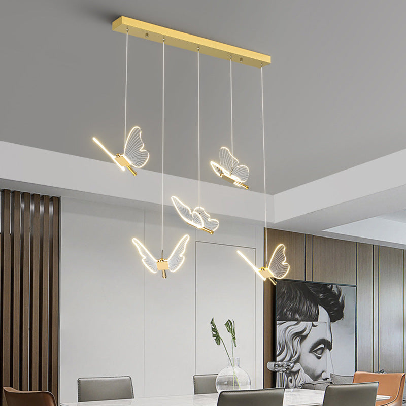 Contemporary Creative Adjustable Height Butterfly Iron Acrylic LED Chandelier Island Light for Dining Room