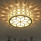 Modern Minimalist Drum Shape Hardware Crystal LED Flush Mount Ceiling Light For Hallway