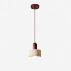 Contemporary Retro Round Travertine Texture Wood 1-light Pendant Light for Dining Room