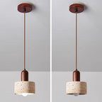 Contemporary Retro Round Travertine Texture Wood 1-light Pendant Light for Dining Room