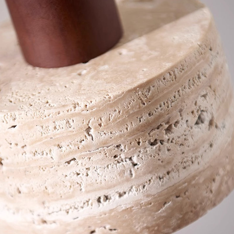 Contemporary Retro Round Travertine Texture Wood 1-light Pendant Light for Dining Room