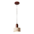 Contemporary Retro Round Travertine Texture Wood 1-light Pendant Light for Dining Room