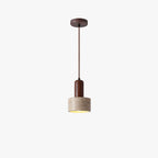 Contemporary Retro Round Travertine Texture Wood 1-light Pendant Light for Dining Room
