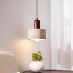 Contemporary Retro Round Travertine Texture Wood 1-light Pendant Light for Dining Room