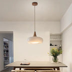 Contemporary Nordic Cream Persimmon Wood Glass 1-light Pendant Light for Dining Room Lumendat
