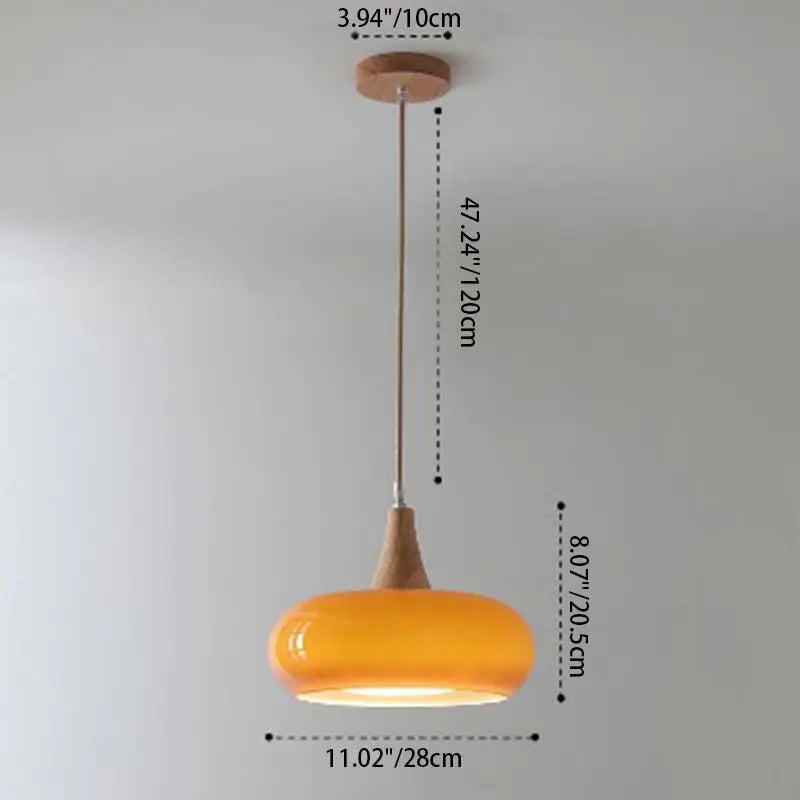 Contemporary Nordic Cream Persimmon Wood Glass 1-light Pendant Light for Dining Room Lumendat