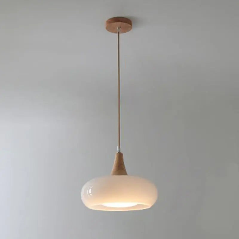 Contemporary Nordic Cream Persimmon Wood Glass 1-light Pendant Light for Dining Room Lumendat