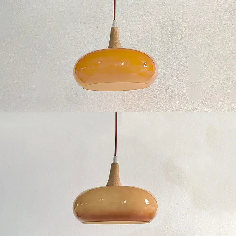 Contemporary Nordic Cream Persimmon Wood Glass 1-light Pendant Light for Dining Room Lumendat