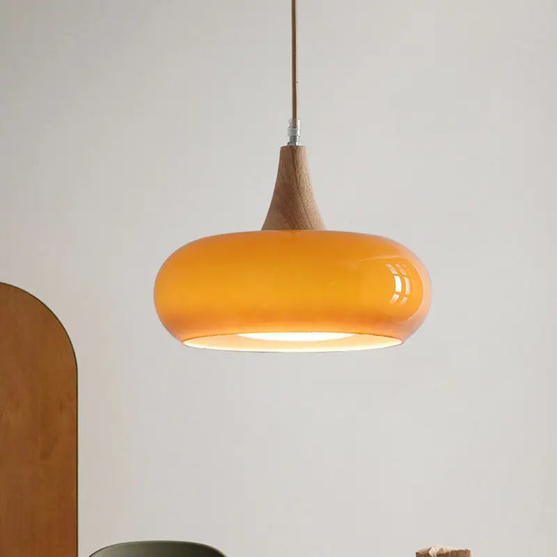 Contemporary Nordic Cream Persimmon Wood Glass 1-light Pendant Light for Dining Room modern luxury lighting fixture