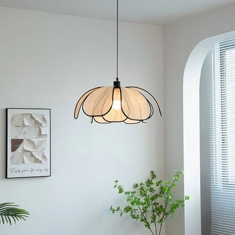 Contemporary Nordic Petals Iron Plant Fiber 1-light Pendant Light for Dining Room BulbSquare