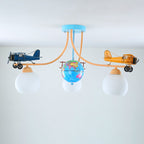 Lumendat Contemporary Creative Kids Global Airplane Hardware Glass 3-Light Chandelier For Bedroom Lumendat