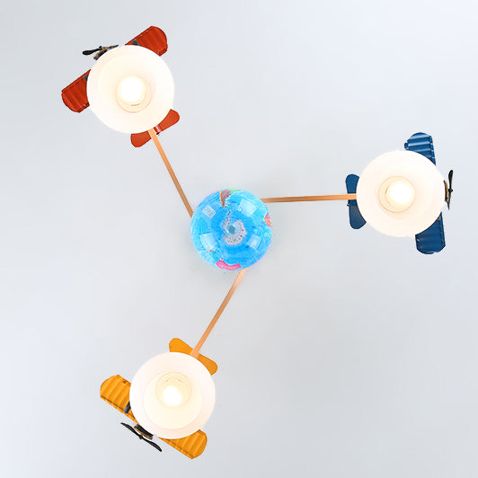 Lumendat Contemporary Creative Kids Global Airplane Hardware Glass 3-Light Chandelier For Bedroom Lumendat
