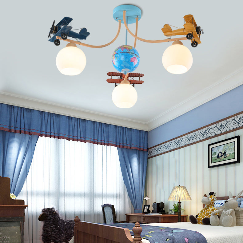 Lumendat Contemporary Creative Kids Global Airplane Hardware Glass 3-Light Chandelier For Bedroom Lumendat