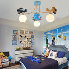 Lumendat Contemporary Creative Kids Global Airplane Hardware Glass 3-Light Chandelier For Bedroom Lumendat