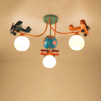 Lumendat Contemporary Creative Kids Global Airplane Hardware Glass 3-Light Chandelier For Bedroom Lumendat