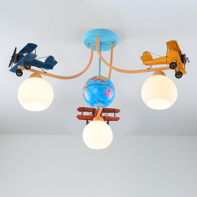 Lumendat Contemporary Creative Kids Global Airplane Hardware Glass 3-Light Chandelier For Bedroom Lumendat