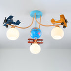 Lumendat Contemporary Creative Kids Global Airplane Hardware Glass 3-Light Chandelier For Bedroom Lumendat