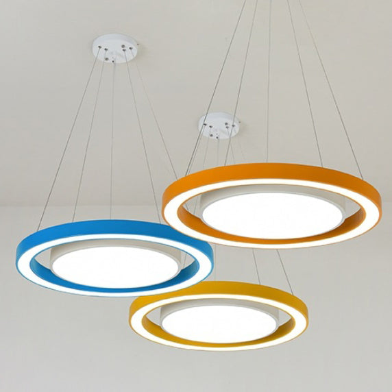 Modern Minimalist Round Iron Aluminum Acrylic LED Island Light Chandelier for Bedside