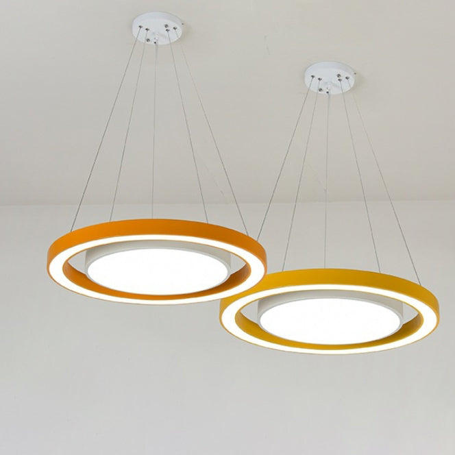 Modern Minimalist Round Iron Aluminum Acrylic LED Island Light Chandelier for Bedside