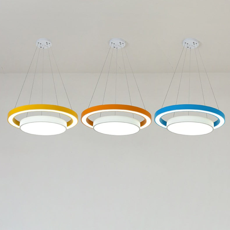 Modern Minimalist Round Iron Aluminum Acrylic LED Island Light Chandelier for Bedside