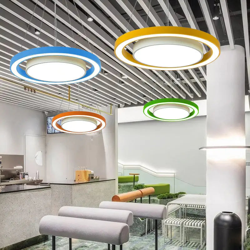 Modern Minimalist Round Iron Aluminum Acrylic LED Island Light Chandelier for Bedside BulbSquare