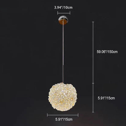 Modern Luxury Iron Crystal Round Ball 1-Light Pendant Light For Living Room
