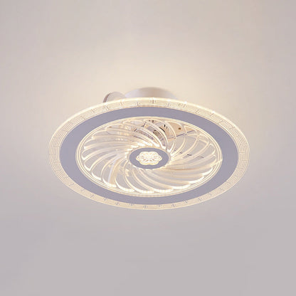 Contemporary Nordic Bluetooth Speaker Copper ABS Acrylic Round Flower Shape LED Semi-Flush Mount Ceiling Fan Light For Bedroom