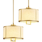Traditional Chinese Drum Cylinder Iron Brass Fabric 1-Light Pendant Light For Bedroom