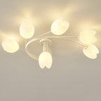 Contemporary Creative Branch Magnolia Flower Iron Plastic 4/6 Light Semi-Flush Mount Ceiling Light For Living Room