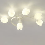 Contemporary Creative Branch Magnolia Flower Iron Plastic 4/6 Light Semi-Flush Mount Ceiling Light For Living Room