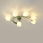 Contemporary Creative Branch Magnolia Flower Iron Plastic 4/6 Light Semi-Flush Mount Ceiling Light For Living Room